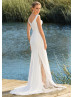 Ivory Satin Minimalist Wedding Dress With Lace Insert